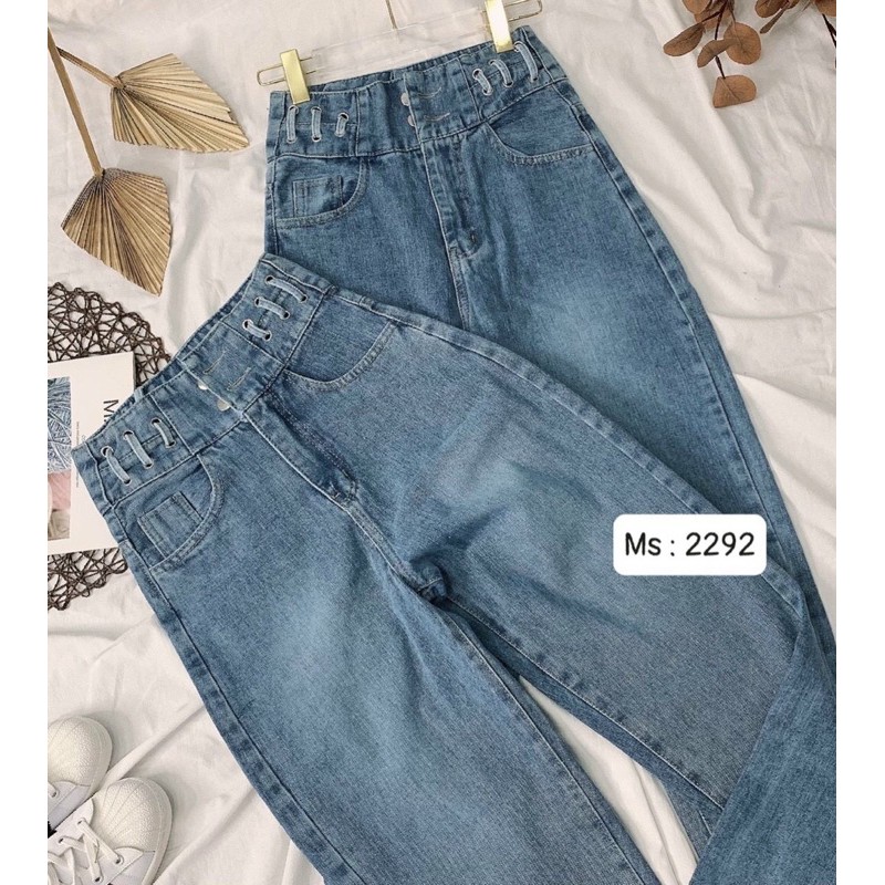 QUẦN JEAN BAGGY CẠP CAO PHỐI LƯNG QUẦN ĐAN DÂY MS 2292 [ CLIP THẬT] [FREESHIP] hàng loại 1, VẢI DÀY