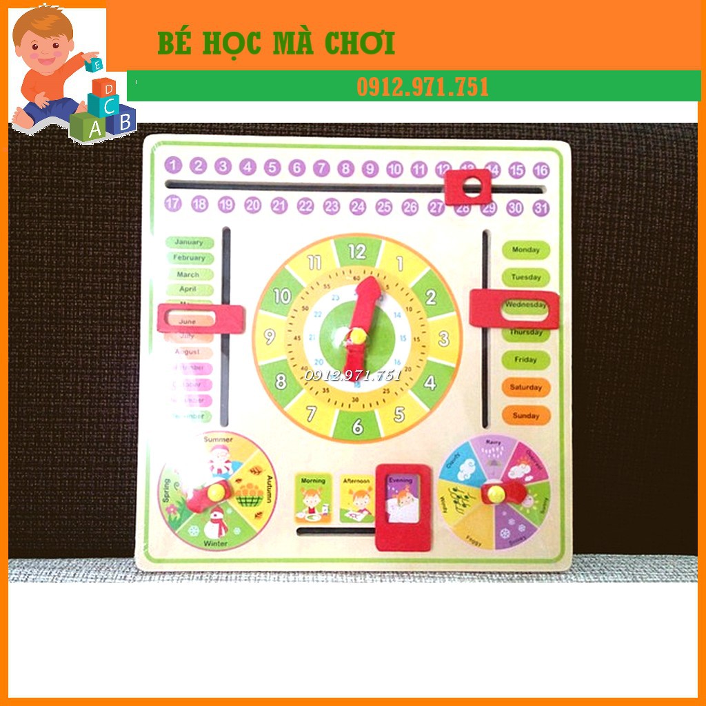 Bảng đồng hồ học Giờ,Ngày-Tháng,Mùa,Buổi,Thời tiết