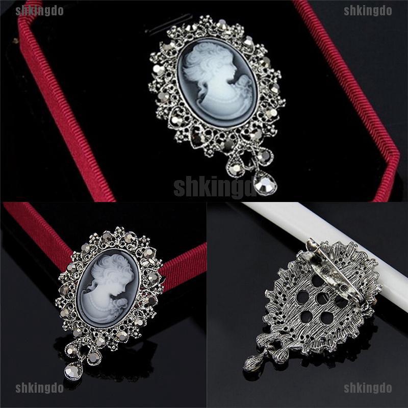 Ghim cài áo kim loại đính đá phong cách vintage