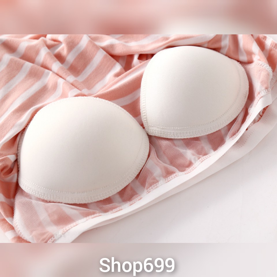 (SẴN HÀNG) - Bộ đồ kẻ mặc nhà kèm bra chất cotton siêu đẹp