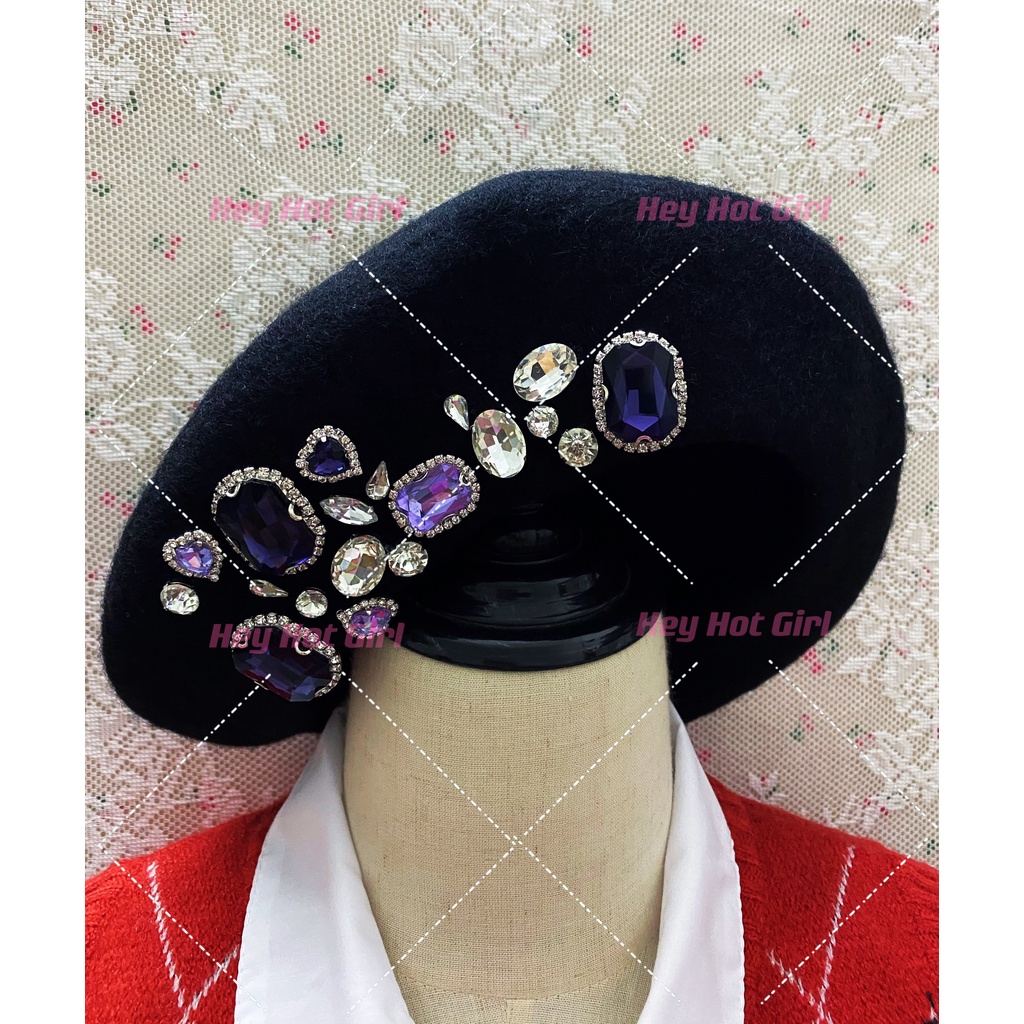 Mũ Beret Đính Đá Quý Phong Cách Công Chúa Vintage Thủ Công Zhang Yuanying
