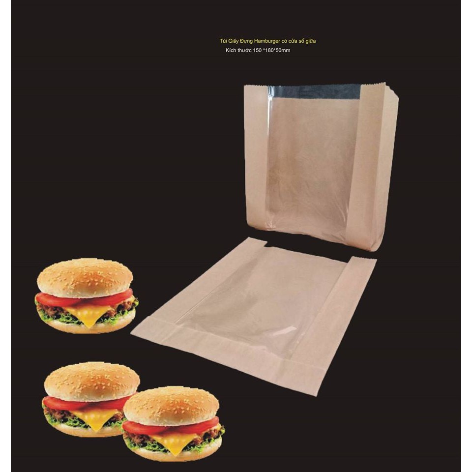 100 túi giấy đựng hamburger có cửa sổ giữa