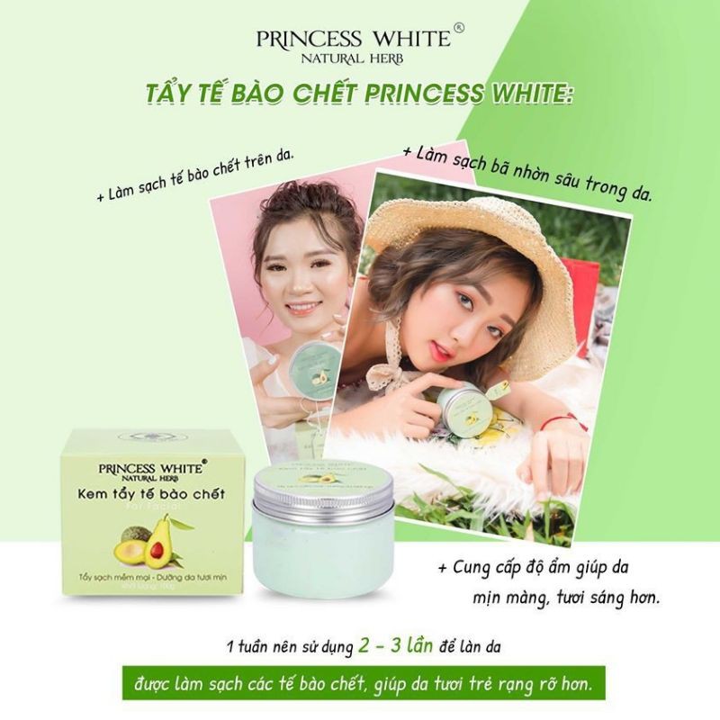 Kem tẩy tế bào chết tinh chất trái bơ PRINCESS WHITE HỘP 100G