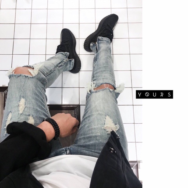 Jeans rách gối Zipper ( ảnh thật )