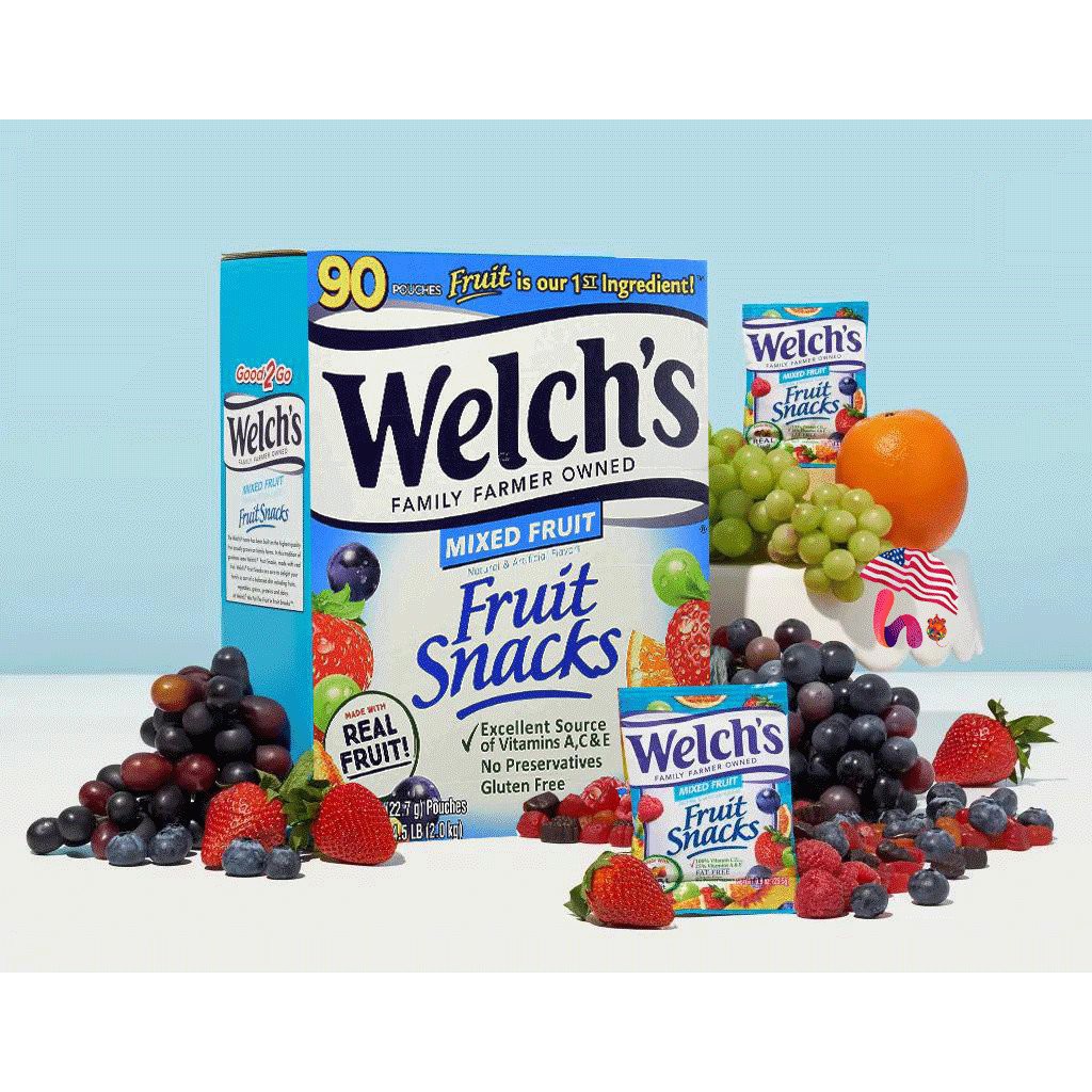 🌈🌈🌈  Kẹo Dẻo Trái Cây Welch’s Fruit Snacks 2kg Mỹ (90 gói) 🐬🐬🐬