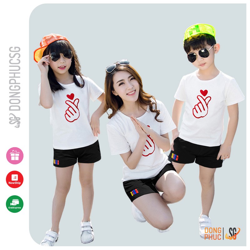 Áo gia đình bắn tim dễ thương màu trắng thun cotton dày dặn GD402T DONGPHUCSG