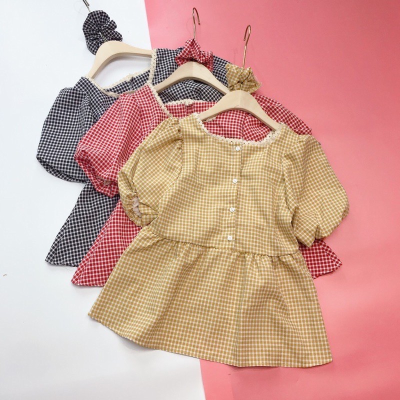 Set Nữ Áo Caro kèm Dây buộc tóc siêu xinh