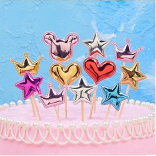 Set 5 Topper Cắm Trang Trí Bánh Kem Hình Vương Miện / Trái Tim / Ngôi Sao / Mickey