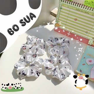 Scrunchies bò sữa, dây buộc tóc vải bò sữa, đồ cột tóc vải.