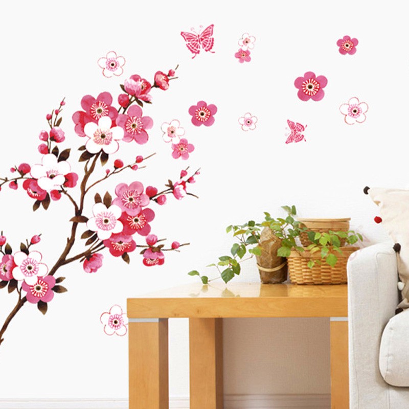 Tranh dán tường hình hoa anh đào chống nước trang trí phòng ngủ