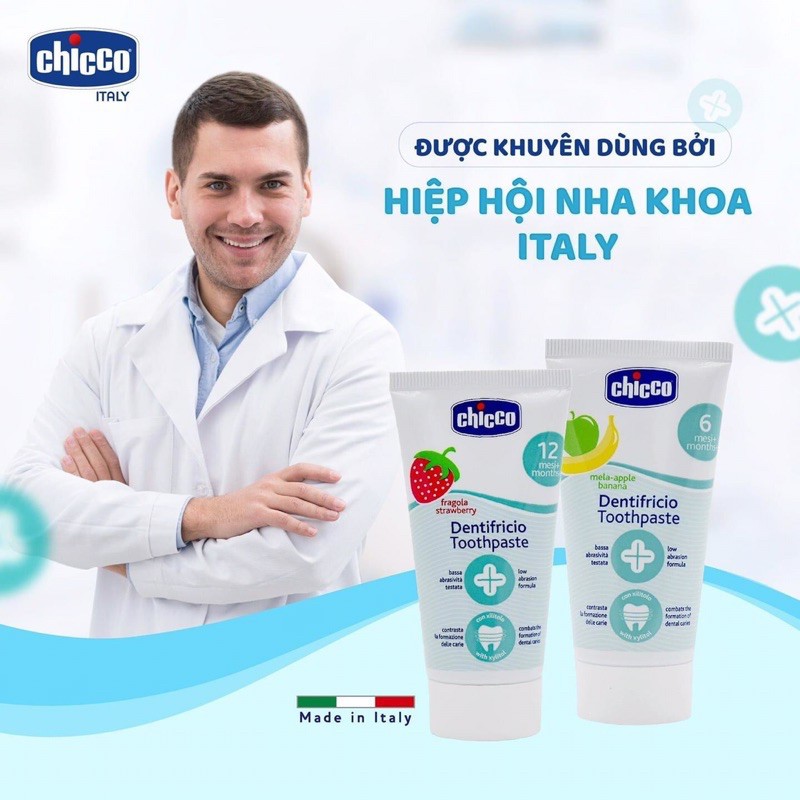 Kem đánh răng nuốt được Chicco Xuất Xứ Italia, giúp bé ngăn ngừa sâu răng, chăm sóc sức khỏe răng miệng