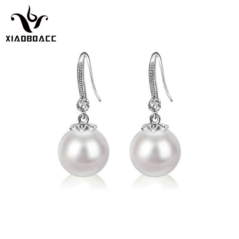 XiaoboACC Bông Tai Móc Đính Ngọc Trai Khảm Đá Thời Trang Hàn Quốc Đơn Giản