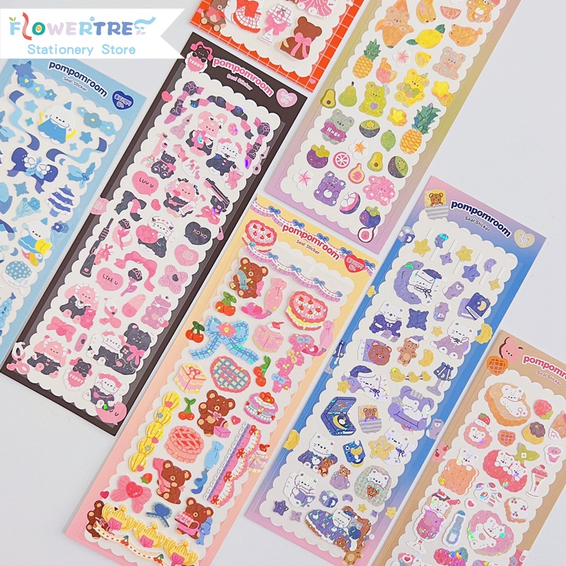 Flowertree 1 miếng dán trang trí sổ lưu niệm hình gấu mèo