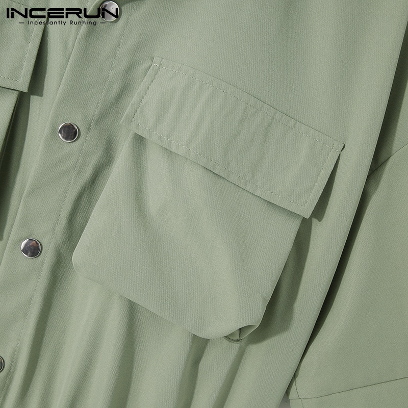 Áo liền quần INCERUN co giãn tay ngắn với 3 màu thời trang tùy chọn cho nam