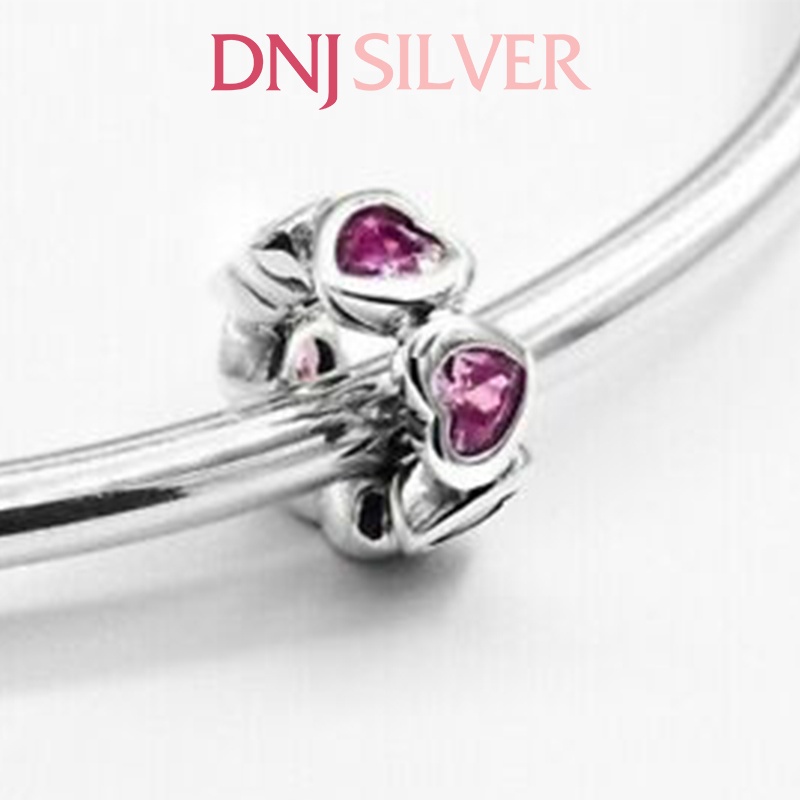 Charm bạc 925 cao cấp, hàng chuẩn bạc - Charm Pink Heart Spacer thích hợp để mix vòng tay charm - DN309