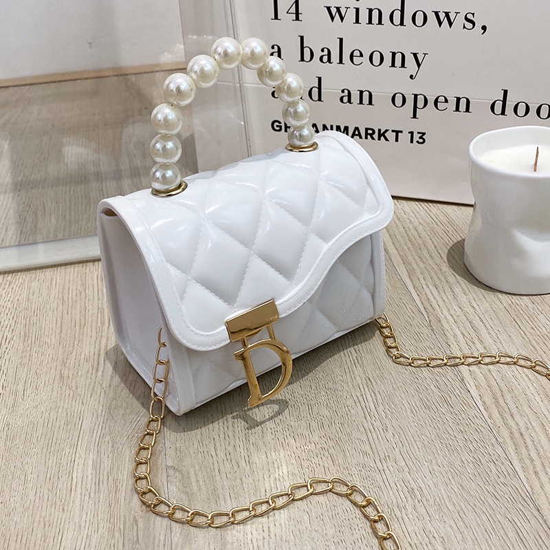Túi Đeo Chéo Mini Bằng Silicone Đính Ngọc Trai Thời Trang Dành Cho Nữ