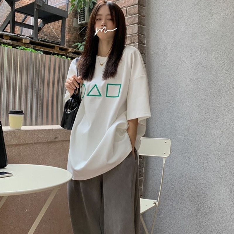 Áo Thun Ngắn Tay Dáng Rộng In Hình Cá Tính Thời Trang