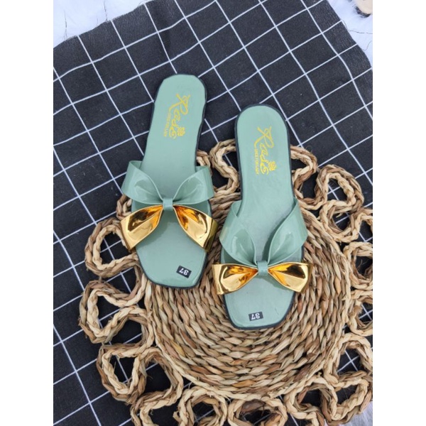 dép kiểu nơ  dán phối 2màu xinh xỉu  lên cực chuẩn from