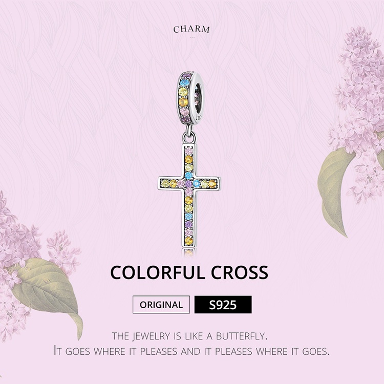 Mặt dây chuyền Bamoer SCC2156 925 bạc hình cây thánh giá nhiều màu tùy chọn thời trang