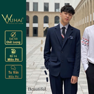 Bộ vets nam Hàn Quốc màu xanh than 2 cúc-Hai TaiLor