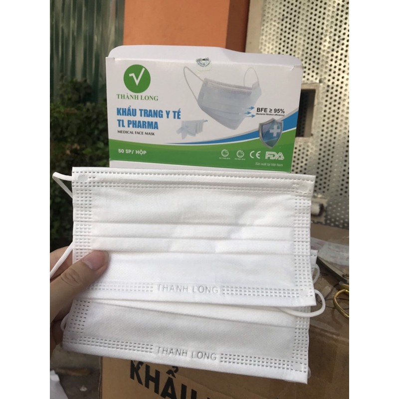 Hộp 50c KHẨU TRANG LONG HƯNG 4 LỚP KHÁNG KHUẨN CÓ DẬP LOGO CAO CẤP