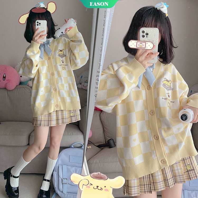 Sanrios Áo Khoác Cardigan Dệt Kim Tay Dài Dáng Rộng In Hình Kuromi My Melody Và Cinnamoroll Dễ Thương Thời Trang Mùa Đông 2023 Hàng Mới Làm Quà Giáng Sinh Cho Bạn Gái