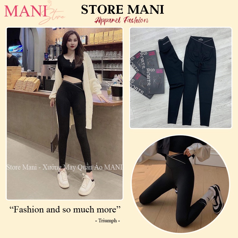 Quần legging nữ cạp cao dài vạt chéo vải Umi co giãn viền sọc kẻ trắng gen bụng nâng mông ôm co giãn tập gym full hộp | BigBuy360 - bigbuy360.vn