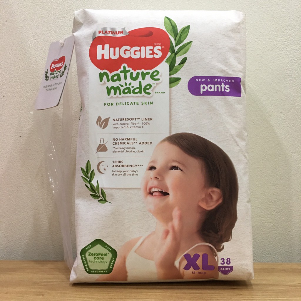 Tã quần Huggies Platinum nature XL38 dành cho bé 12-18kg