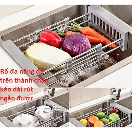 {GIÁ SỐC} Rổ Rút Đa Năng Đựng Trái Cây Thực Phẩm INOX HÀNG ĐÁNH BÓNG ĐẸP KÉO DÀI LẮP VỪA CÁC CHẬU, có chốt cố định chắc