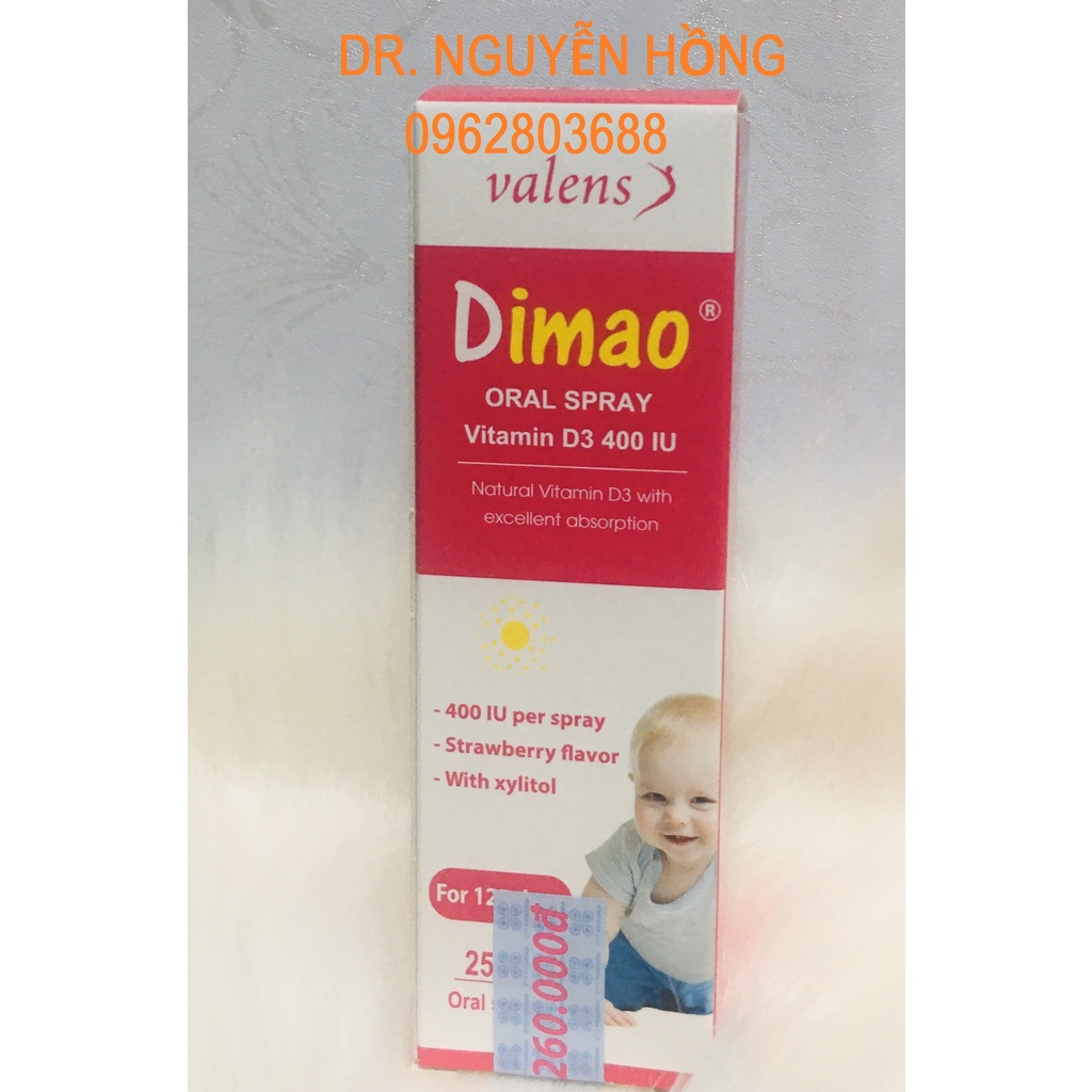 Dimao - Vitamin D3 Dạng Xịt 400IU, Hương Dâu