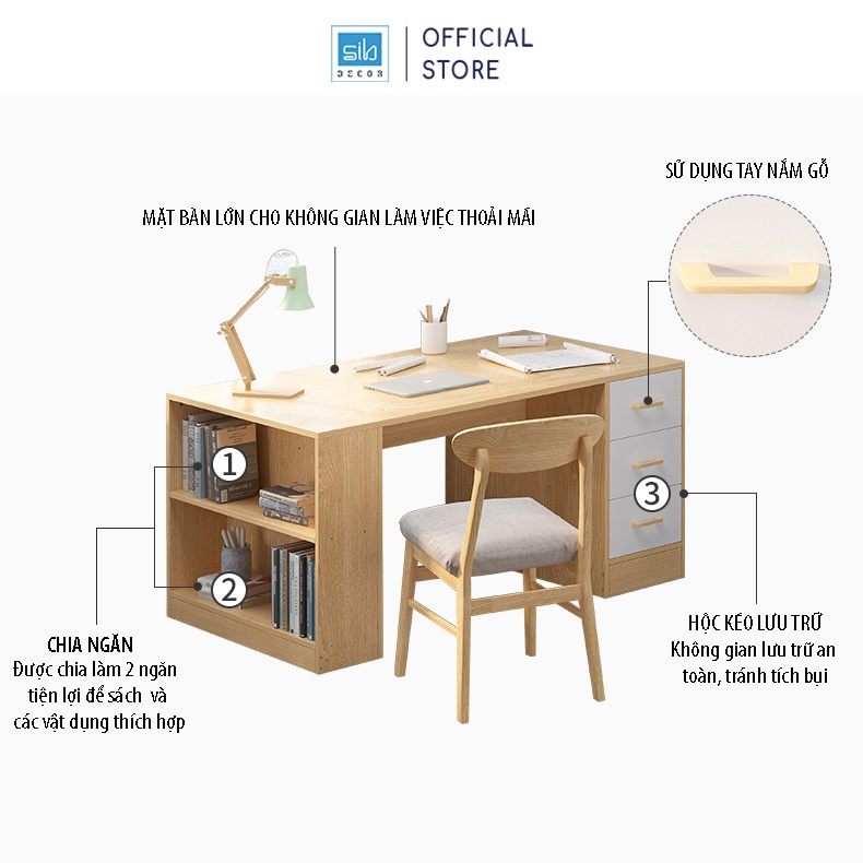 Bàn Học Tập, Làm Việc Đơn Giản Nhiều Tủ Ngăn Kéo SIB Decor