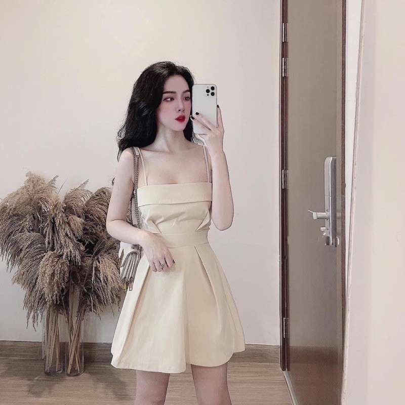 Đầm hai dây WASABI DRESS màu kem thiết kế xoè nhẹ tiểu thư có lót quần, Váy 2 dây nữ dự tiệc dáng ngắn rẻ đẹp | BigBuy360 - bigbuy360.vn