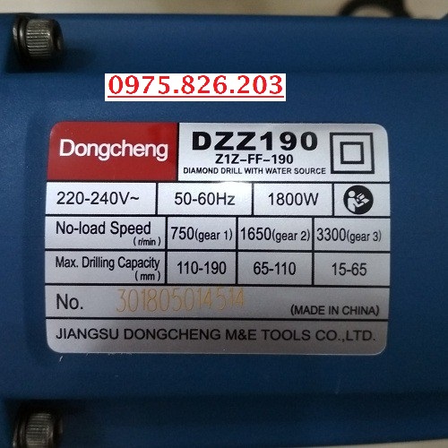 Máy khoan rút lõi bê tông Dongcheng DZZ190, Công Suất 1800W