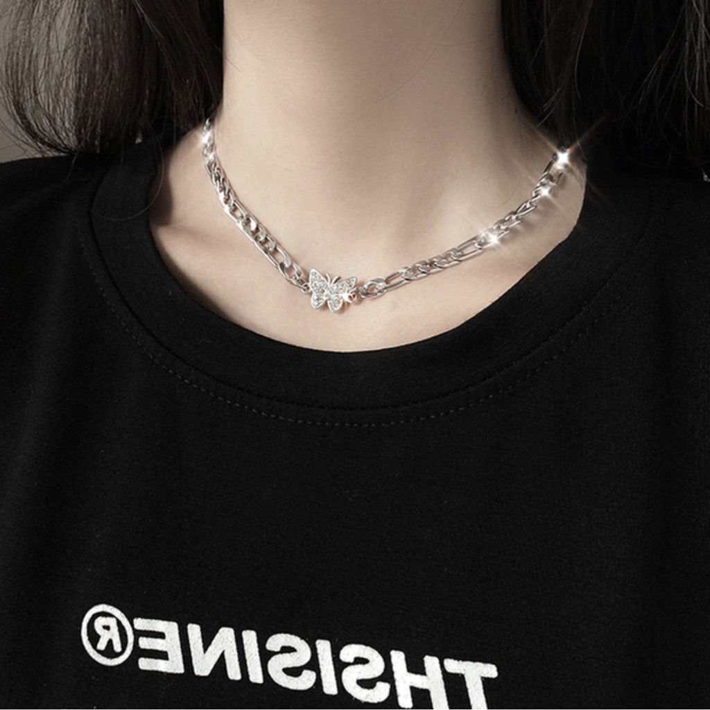 Vòng Cổ Dây Chuyền Choker Hợp Kim Hình Bướm Đính Đá Lấp Lánh Sang Chảnh Mainia Shop