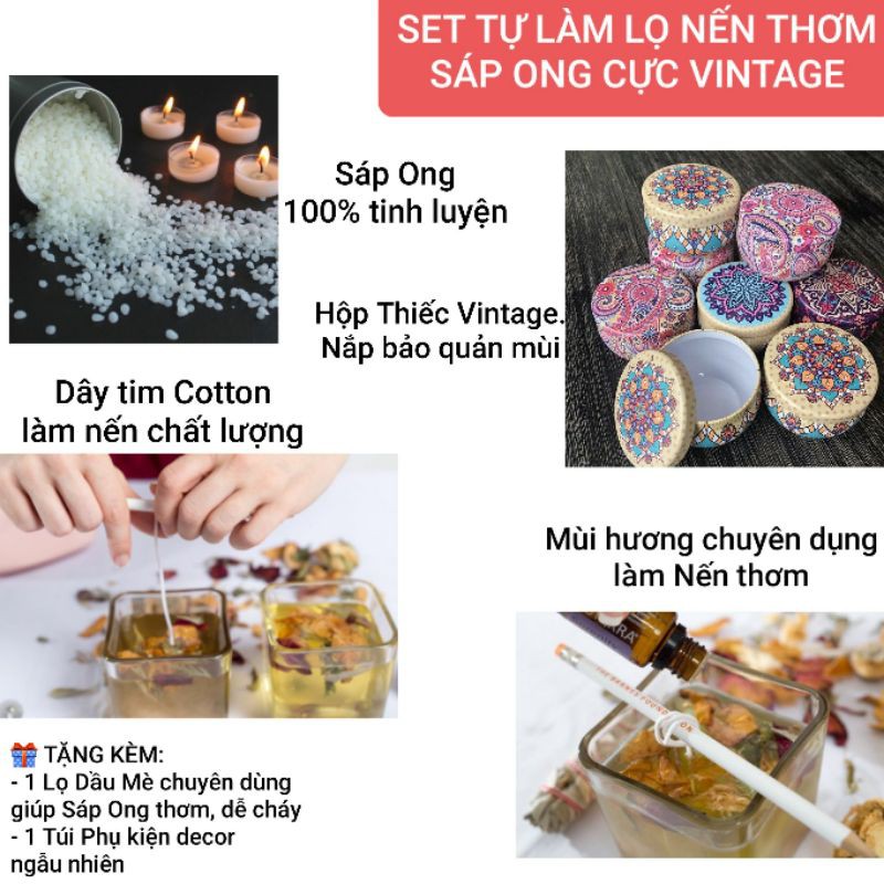 SET TỰ LÀM HỘP NẾN THƠM SÁP ONG CỰC VINTAGE - 9293store - 9293kitdecor