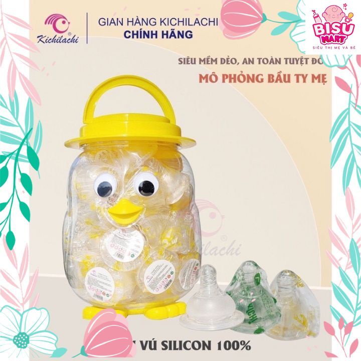 Núm vú silicon siêu mềm cổ hẹp Kichilachi Size S, M, L, Y