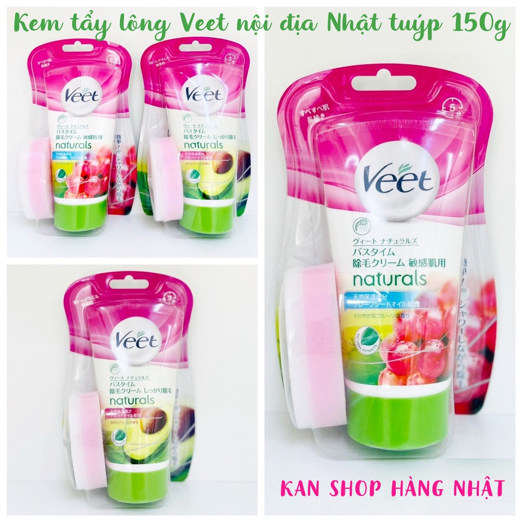 Kem tẩy lông Veet nội địa Nhật tuýp 150g - Tặng kèm mút lau | 4906156037197 | Kan shop hàng Nhật