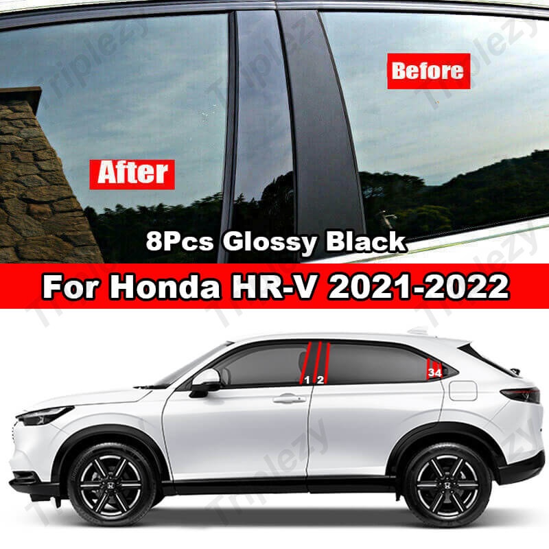 Bộ 8 Viền Dán Trang Trí Cửa Sổ Xe Hơi Honda HRV HR-V H-RV 2021-2022 Bằng PC Họa Tiết Sợi Carbon