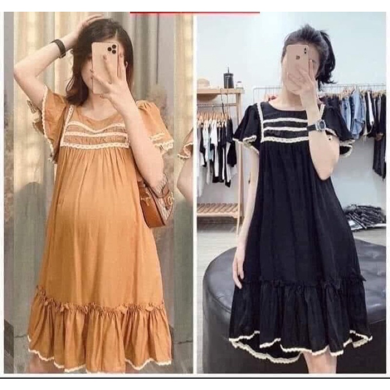 Đầm Bầu Váy Bầu Mùa Hè Dáng Suông Đuôi Cá Phối Ren Phong Cách Dễ Thương Nữ Tính Đi Chơi Dự Tiệc feezsai 40-75Kg -HD25