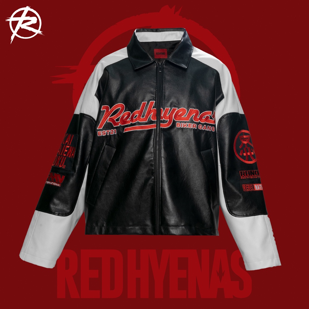 Áo da biker Leather Jacket Red Hyenas