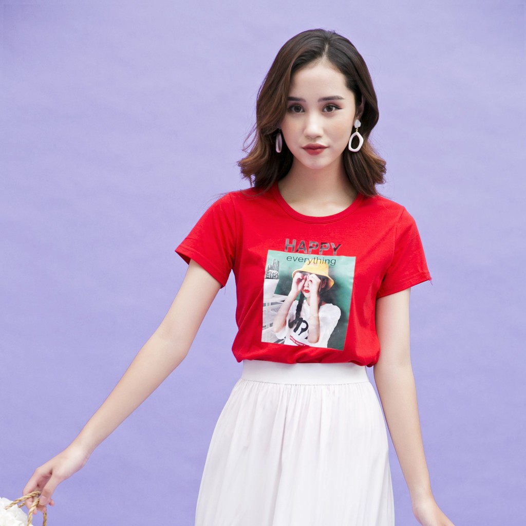 Áo phông cô gái Happy everything đỏ IFU 05-3167
