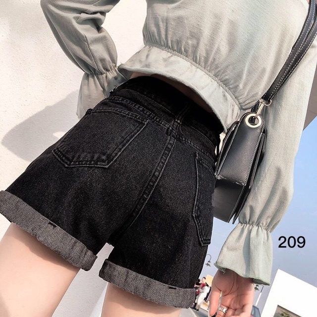 Quần short jeans lưng cao trơn cuốn lai màu xám ulzzang kèm ảnh thật