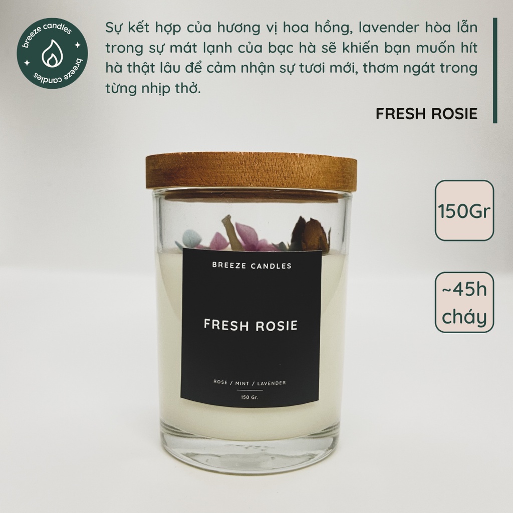 Nến thơm thiên nhiên hương hoa hồng mix bạc hà và lavender - FRESH ROSIE