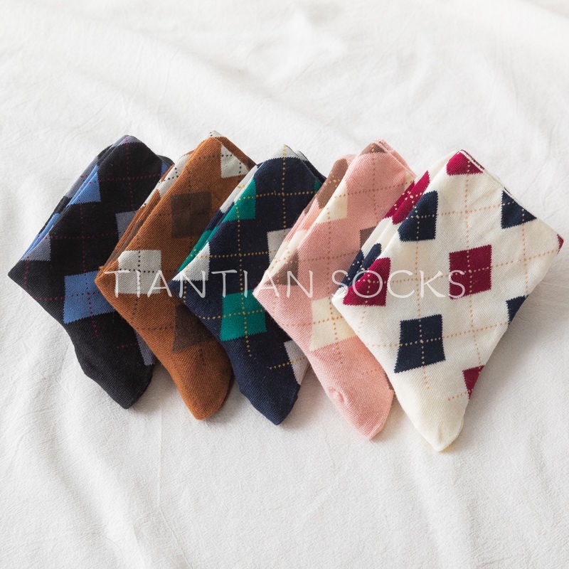 TIAN TIAN T095 Vớ tất nữ mới về Vớ cao cấp phong cách Hàn Quốc đơn giản thời trang mùa xuân thu họa tiết kim cương cổ điển dành cho nữ