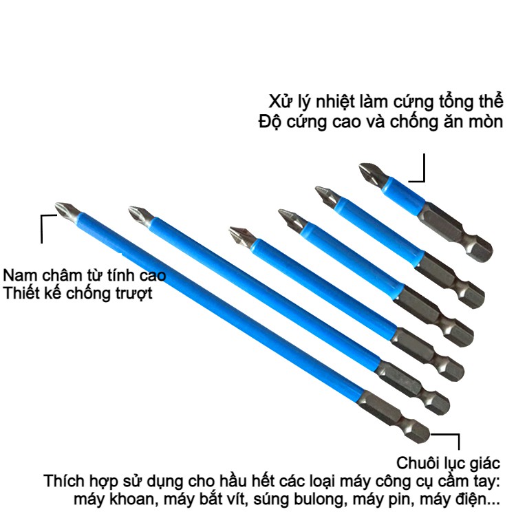 Mũi bắn vít đầu tuốc nơ vít PH2 đầu chữ thập, thiết kế chống trượt, từ tính cao, chuôi luc giác 65mm 90mm 150mm Voto