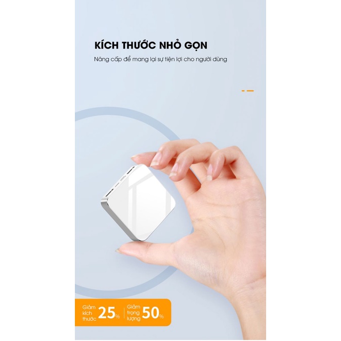Sạc dự phòng Pisen Mini Mirror 10000mah, lắc để sạc, vật liệu hợp kim và kính cường lực, nhỏ gọn, bảo hành 24 tháng