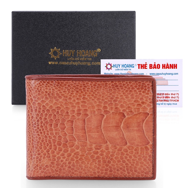 Ví nam Huy Hoàng da đà điểu da trơn màu đen, nâu đất, nâu đỏ, vàng bò HP2426-27-28-29