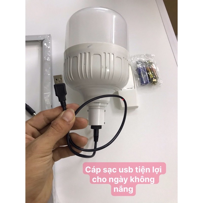 Đèn năng lượng mặt trời buld tròn 120W chuyên chiếu sáng dân dụng, công trình có cáp sạc USB sạc nhanh