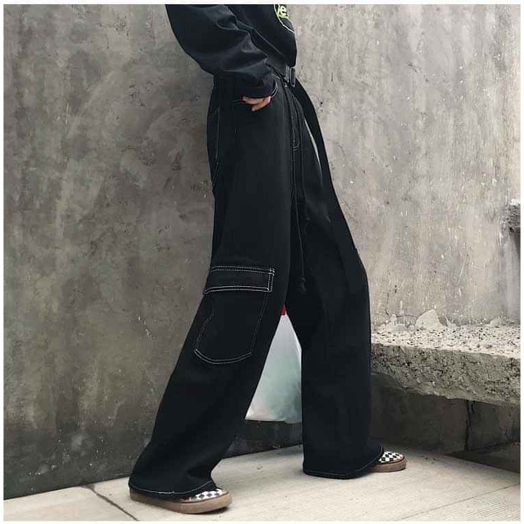 QUẦN ỐNG SUÔNG TÚI HỘP GÂN CHỈ GIẢ JEAN ULZZANG