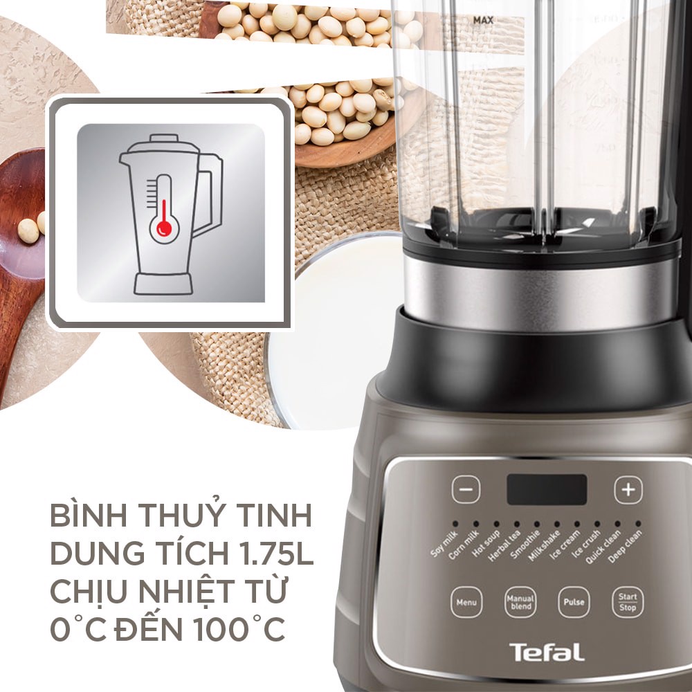 Máy xay sinh tố nóng lạnh, làm sữa hạt, nấu súp, thức ăn dặm cho bé - 1300W BL967B66 Tefal -Thương hiệu Pháp